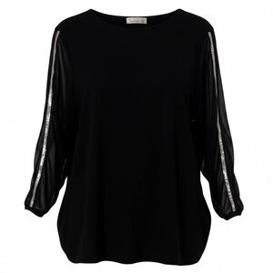89th & Madison Black Mesh‑Sleeve Top